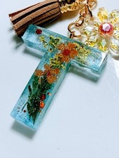 Handmade Resin Initial Keychain Letter T Flowers Personalized Gift