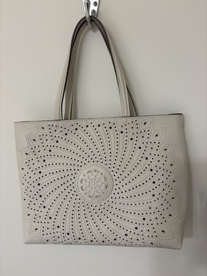 BRIGHTON White Leather Ferrara Fiora Large Tote Shoulder/ Crossbody Bag