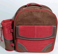 Insulated Picnic Ascot Backpack Red & Brown Wells Fargo Collectors Dinnerware