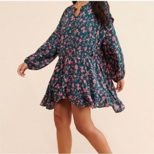 Free People Dress Babydoll Tunic  Drawstring Waist Flower Fields