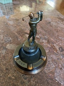 Cast Metal Cigarette / Cigar Ashtray Golfer Statue Personalized Golf Trophy