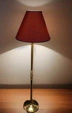 Vintage Mid-Century Alsy Candlestick Brass Twin Light Floor Lamp Red EmpireShade