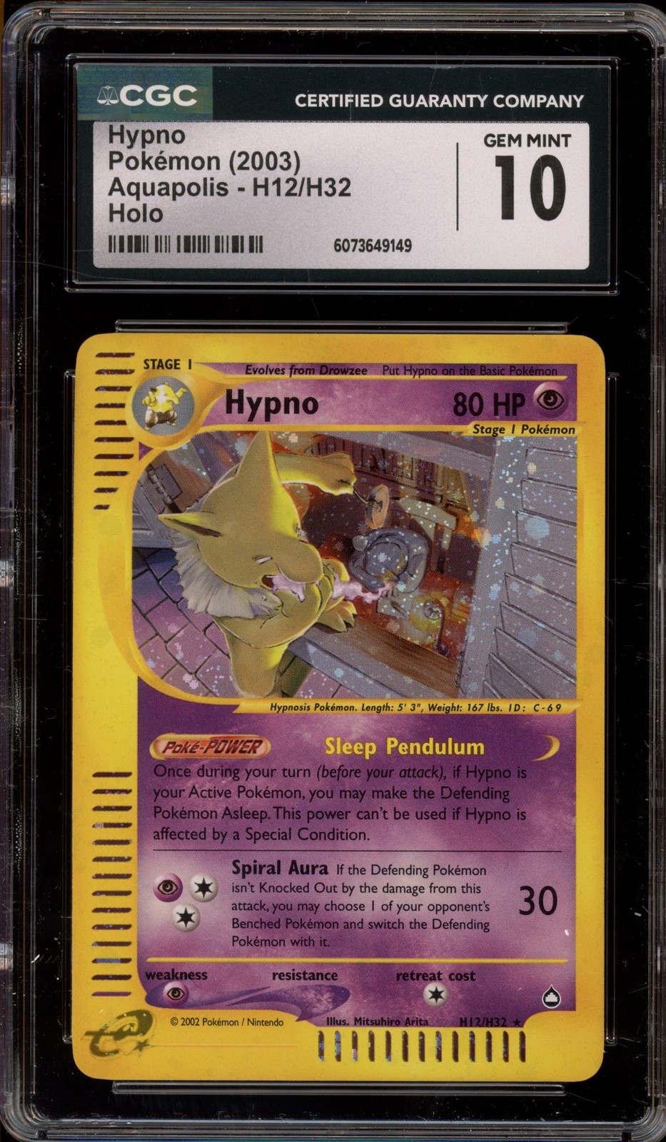 Pokemon Hypno Aquapolis Holo Rare #H12 CGC 10 Gem Mint