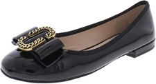 MARC JACOBS Black Double J Chain Bow Patent Leather Interlock Ballet Flat 38 7.5