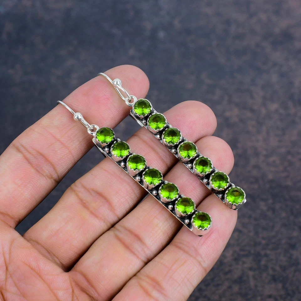 Peridot Gemstones Handmade 925 Steling Silver Jewelry Earring Gifts For New Year - Image 3 of 4