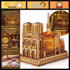 3D LED Wood Puzzle Notre Dame Cathedral Model - DIY Architecture Kit, Gift Idea