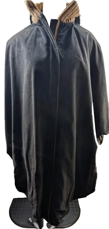 Hooded Poncho Jacket reversible One Size Brown 3 In 1 Corduroy Zip In Liner Cape