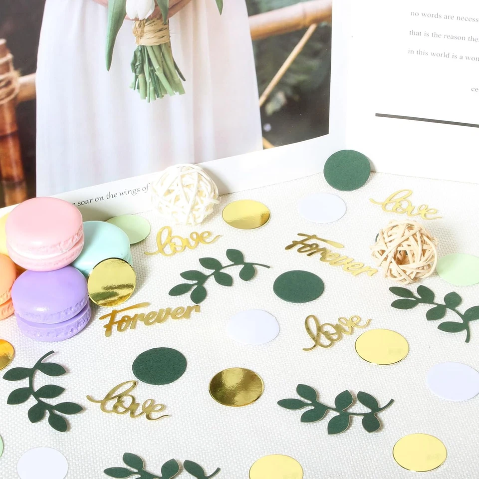 Mesa de boda verde confeti, decoraciones de ducha nupcial, con amor verde salvia... Foto 3 de 4