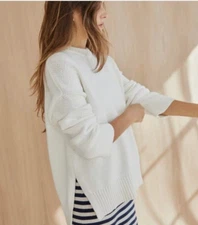 Jenni Kayne chunky crewneck cotton sweater in ivory white Size XS NWOT