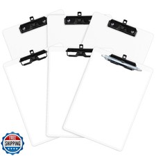 FRETONBA White Clipboard with Pen Holder, Set of 6 Plastic Clipboard with Low