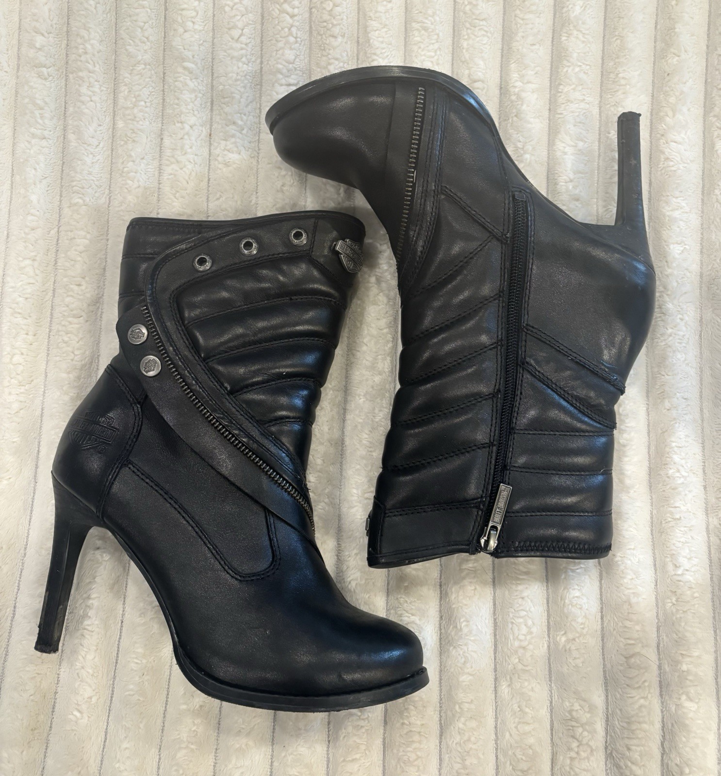 Harley Davidson Women's Black Leather Boots SZ 7.5-High Heel (4