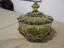 Avocado Green lidded candy dish vintage Fenton?