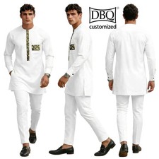 African Men Suit Tailor Made 2 Pieces Single Breast Shirt Slim Pants Casual Set