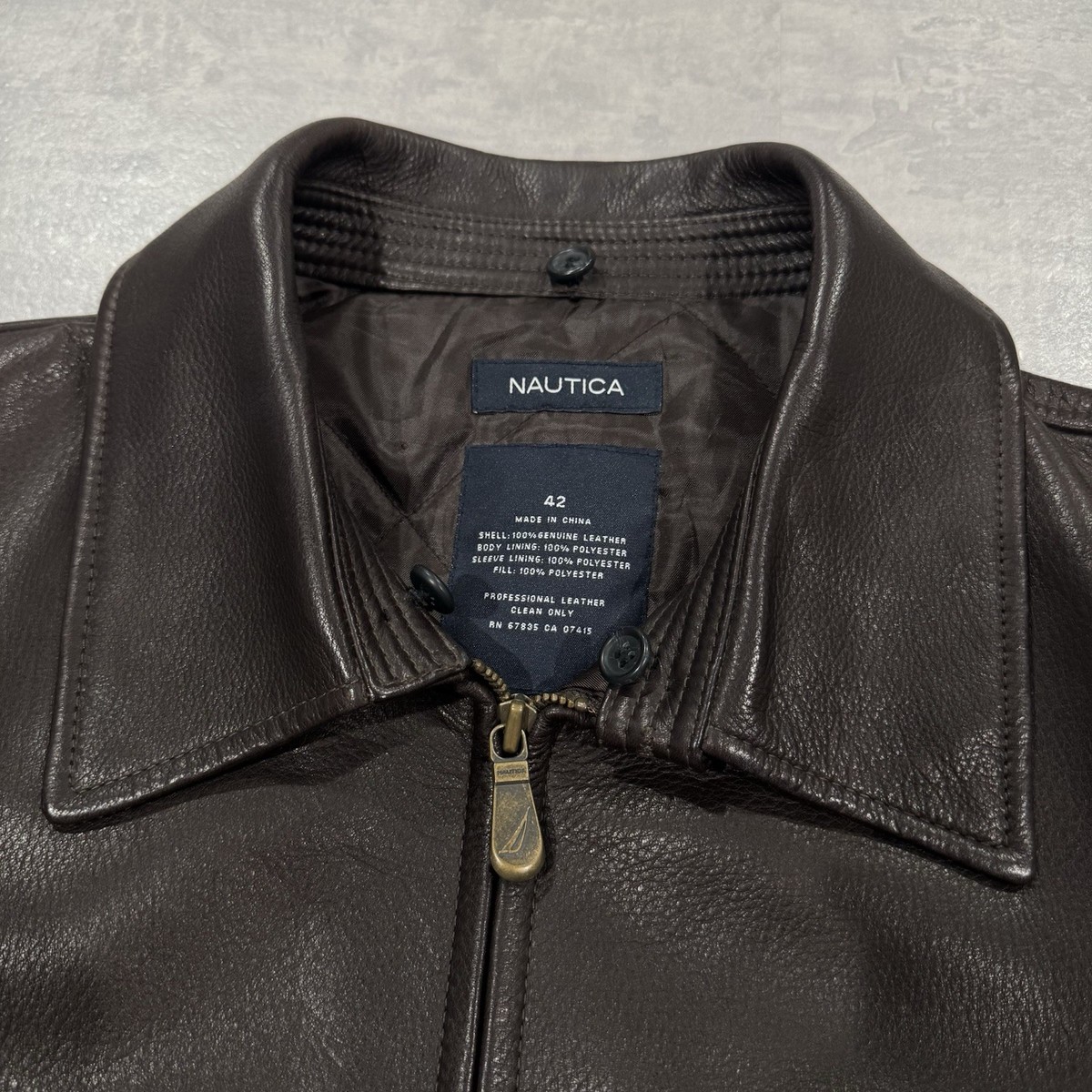 Nautica Brown Genuine Leather Bomber Jacket Men's Size 42 Vintage