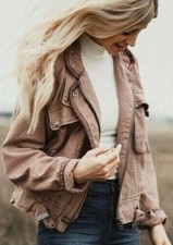 Free People Flight Line Boho Bomber Jacket Western Tribal Cargo Dusty Pink Small