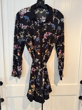 Women’s Black Floral Long Sleeve Tie Belt Above Knee Dress -OASIS size 10 EUC
