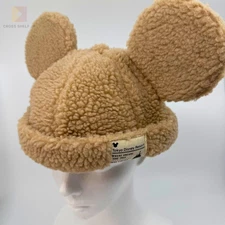 Tokyo Disney Resort Plush Fleece Mickey Ears Hat Beige 58 cm Adult TDR Japan