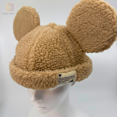 Tokyo Disney Resort Plush Fleece Mickey Ears Hat Beige 58 cm Adult