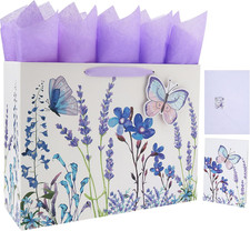 16.5" Extra Large Purple Gift Bag Set with Greeting Card and Tissue Papers Lave