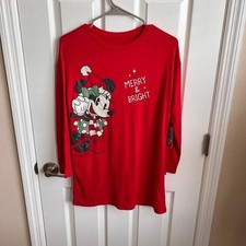 Disney New Minnie Mouse Pajama Dress Christmas Holiday Red Long Sleeve L