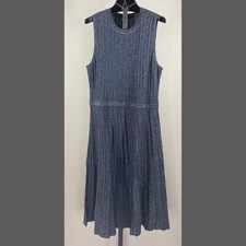 NEW Banana Republic Dress Womens Large blue black knit fit flare midi pleated