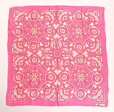 VTG Burmel 100 Silk Scarf 22" Pink Medallion Print Rolled Edge