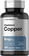 Chelated Copper Supplement 6mg 300 Tablets Vegetarian Non-GMO