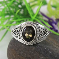 Handmade Sterling Silver Smoky Quartz Ring: Oval Faceted Gemstone