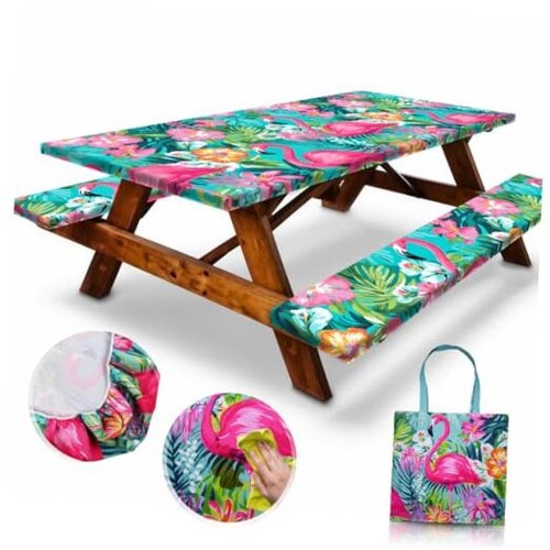 6ft Polyester Picnic Table Cover with Bench Covers Windproof & Waterproof