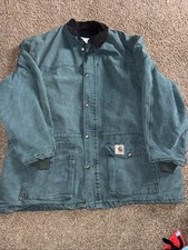 Vintage men s 2XL Carhart Chore jacket green with brown corduroy collar 80s