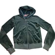 Vintage Juicy Couture Hooded Track Jacket Sz S Green Velour Zip Up Made in USA