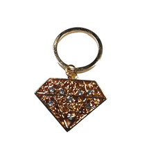 Diamond Shape Keychain Gold Tone Rhinestones Bling