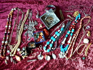 Konvolut Alter Modeschmuck Nachlass Teils Antik Vintage Echte Halbedelsteine