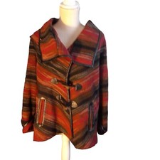Jolt Women Red Black Tribal Print Wool Blend Jacket Sz M Toggle Buttons Pockets