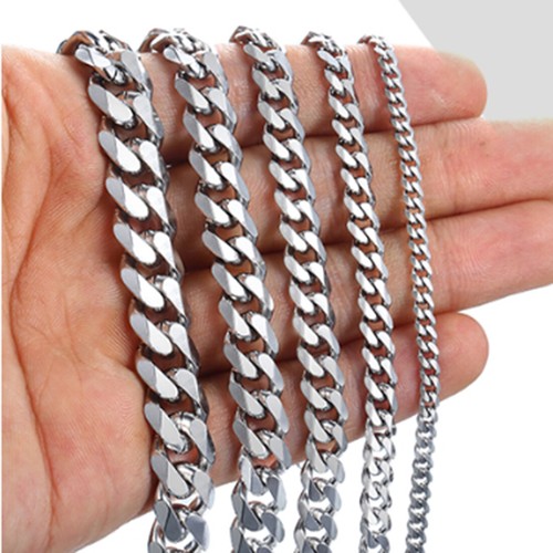 4/6/8/10/12/15/17/19mm Men's Necklace Stainless Steel Silver Cuban Chain Jewelry - Picture 5 of 12