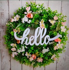 Artificial Home Hello Wreath for Front Door or Porch, Multicolor Flower