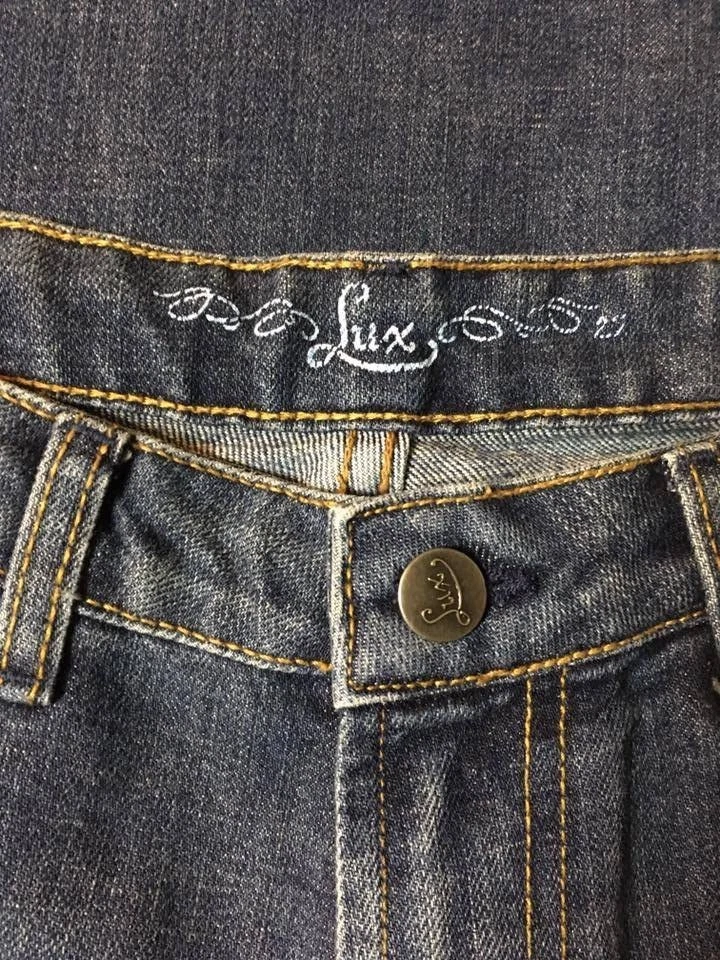 Pantalones de mezclilla acampanados de lavado medio 100 % algodón LUX para mujer talla 25 Foto 4 de 4