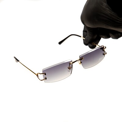 Stylish Gold and Black Rimless Sunglasses soft purple lens Amazon.com: Luxury Unisex Square Rimless Gem Cut Retro 90 main image 4