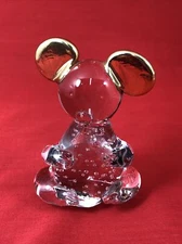Clear Art Glass With Controlled Bubbles Koala Bear Paper Weight 4” Gold Ears