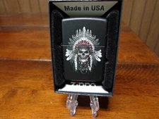 NATIVE AMERICAN CHIEF SKULL ZIPPO LIGHTER MINT IN BOX
