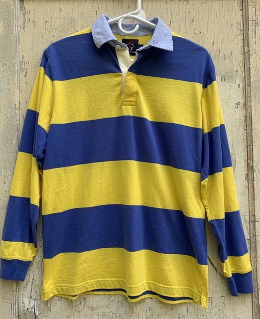 Brooks Brothers Fleece Blue & Yellow Striped Cotton Rugby Shirt Boys SZ