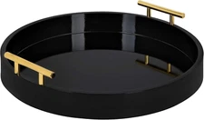 Lipton Modern round Tray, 18" Diameter, Black and Gold, Decorative Accent Tray f