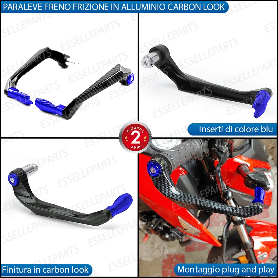 PARALEVE MOTO SCOOTER PROTEZIONE LEVE FRENO FRIZIONE CARBON LOOK BLU ALLUMINIO - Immagine 2 di 4