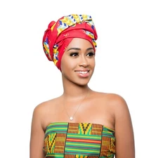 P2BAA African Print Wax Head Wrap 100% Premium Cotton Extra Long 71”x22”