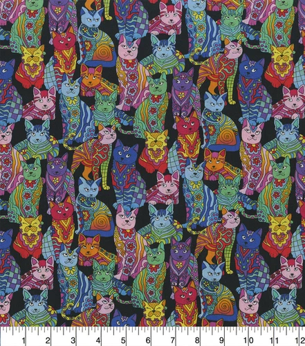 1/4 Yard Fat Quarter Novelty 100% Cotton Fabric Psychadelic Cats