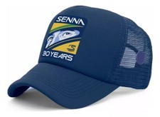 AYRTON SENNA - F1 - BLUE TRUCKER HAT - Curved Visor Printed Vinyl - Model 2 NEW