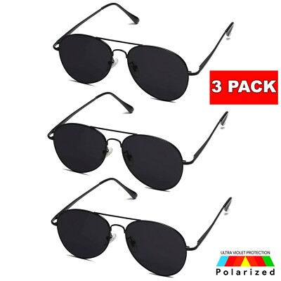 3 PACK Black Polarized Sunglasses Classic Pilot Sunglasses Outdoor Sport Aviator
