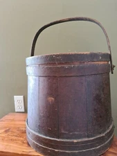 Antique Primitive EXTRA LARGE Painted Firkin- Sugar Bucket- 3 Fingerlap 13.5x16"