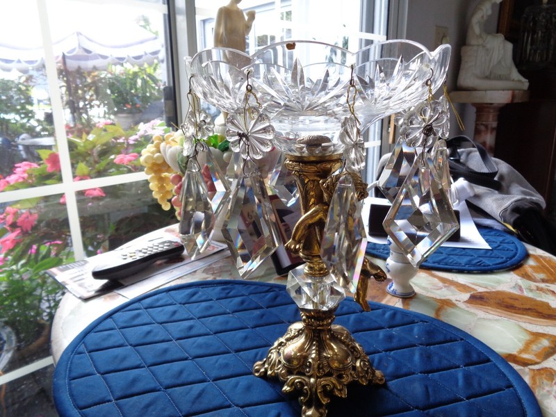 Vintage Bronze and Crystal Centerpiece