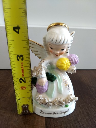 Vintage Napco Japan November Angel Figurine Napco Gold Halo Spaghetti Trim - Picture 5 of 8